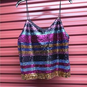 Wayf Gold and Blue Sequin Crop Camisole